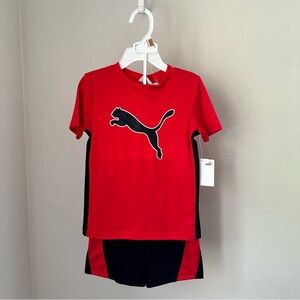 NWT Puma Kids 3T Track Shorts and Shirt, Red and Black Matching Set